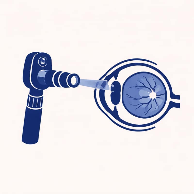 Icône représentant l’examen du fond d’œil pour analyser la rétine avant chirurgie réfractive